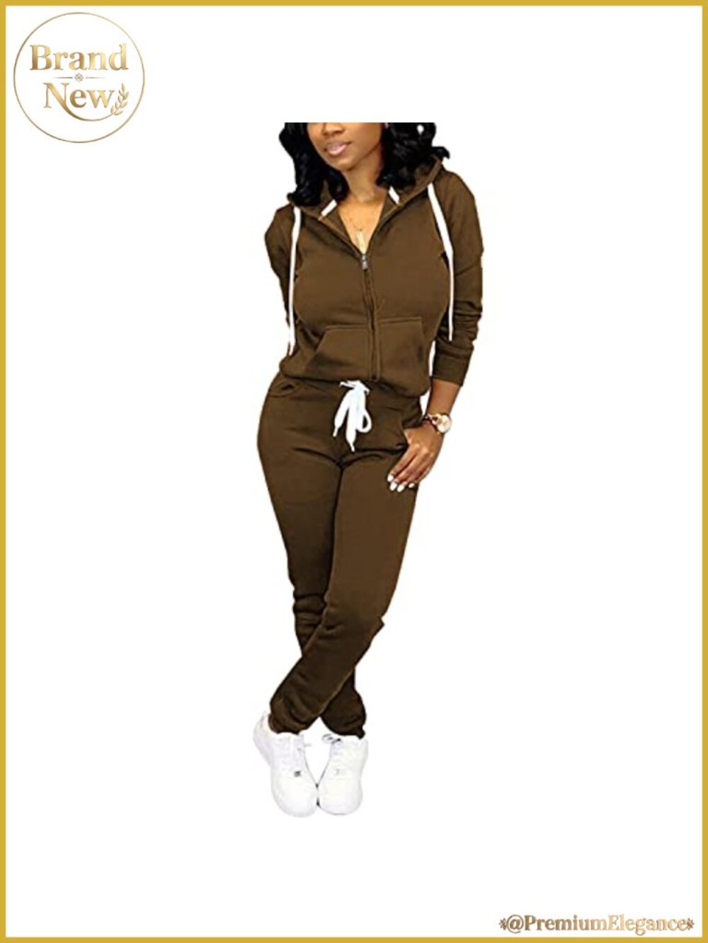 Women 2 Piece Active Sweatsuit Set Hooded Zip Top Jogger Pants Workout Gym
